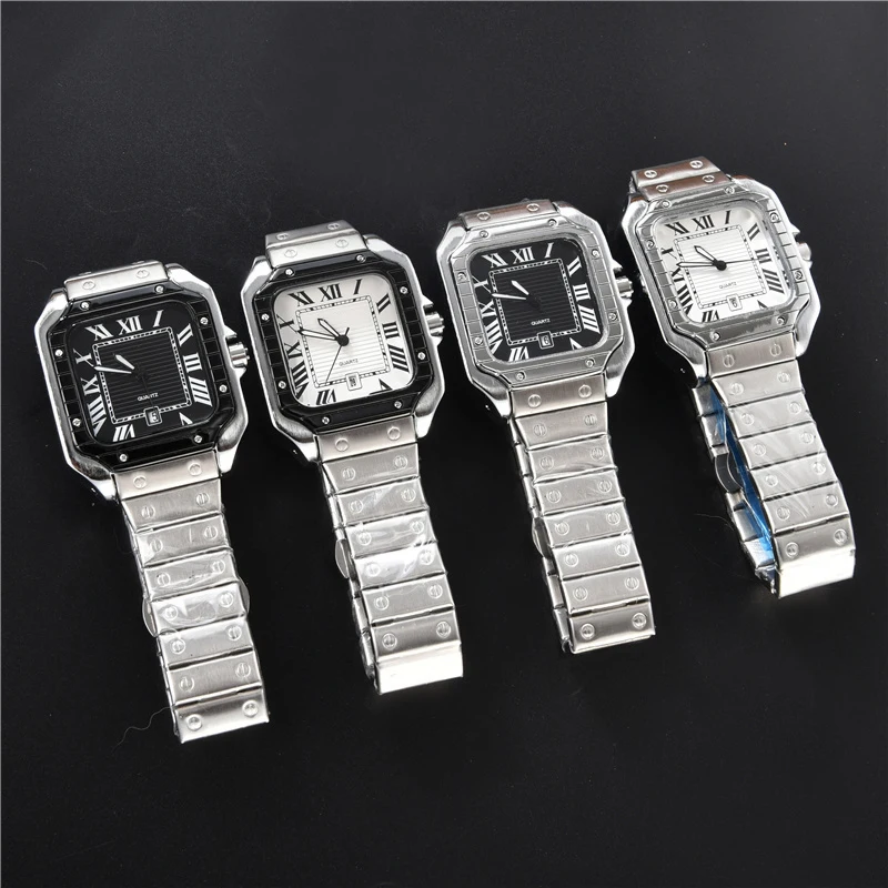 أزياء العلامة التجارية ساعات المعصم الرجال الذكور مربع الأرقام الرومانية نمط الصلب المعادن الفرقة الكوارتز ساعة فاخرة CA203 #6