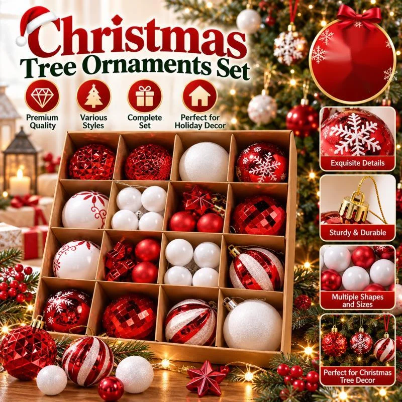 Wedding 44Pcs Christmas Ball Glitter Christmas Ball Xmas Tree Hanging Ornaments, Home Party Wedding Holiday Decoration Gift New