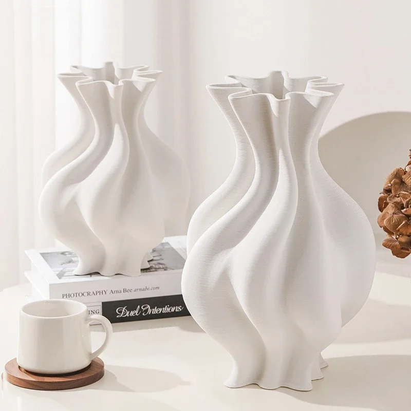 Creative Three-dimensional Pleated Ceramic Vase Wave-twisted Flower Vase Ceramic Handicrafts Flowerpot Home Decoration Accessori