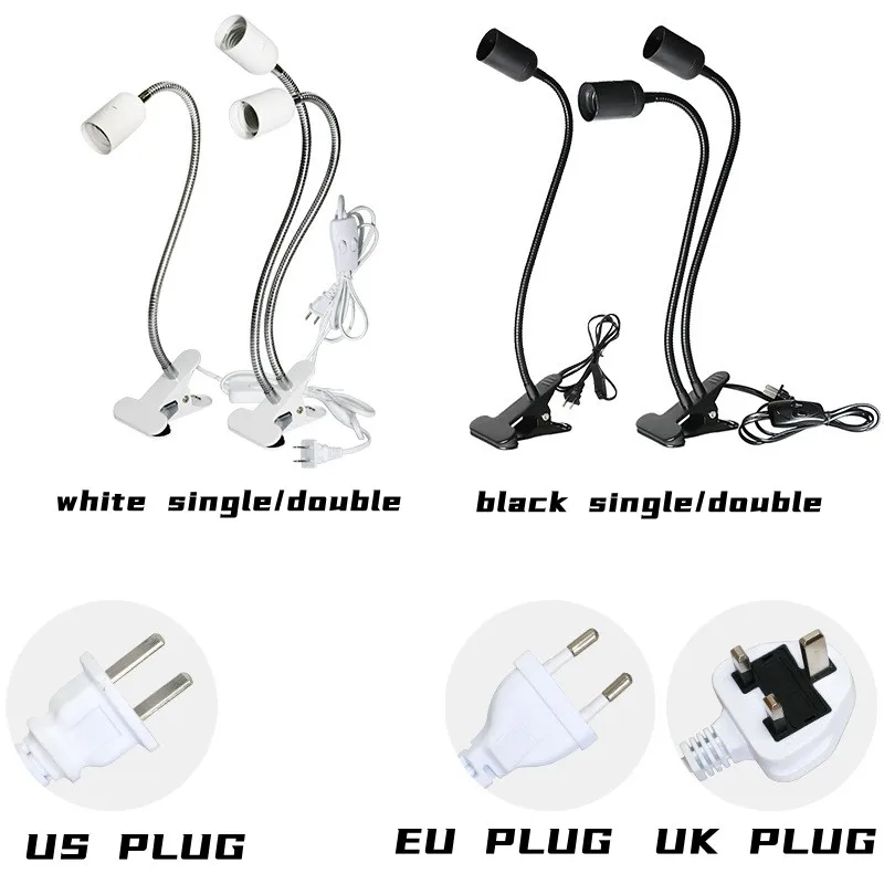 Black White Clip Desk Light EU US Plug Clip on Light Screw E27 Bulb for Bed Headboard with On/off Switch Clamp Lamp for Reading