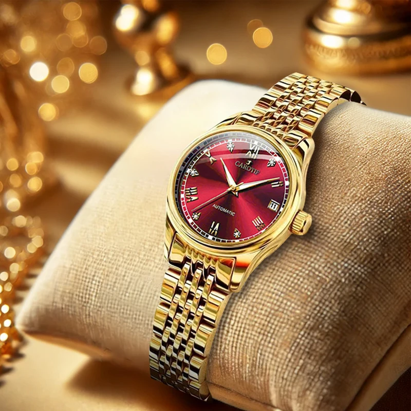 una-declaracion-de-correa-de-acero-en-tono-dorado-para-mujer-subesfera-redonda-relajada-con-numeros-romanos-y-reloj-mecanico-automatico