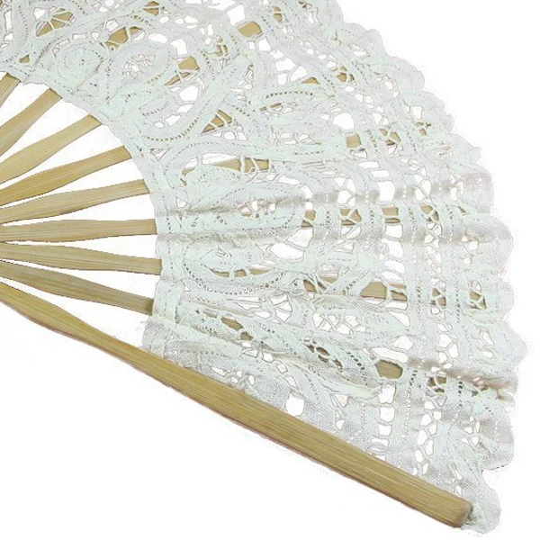 Handmade Cotton Lace Folding Hand Fan for Party Bridal Wedding Decoration ( Beige)