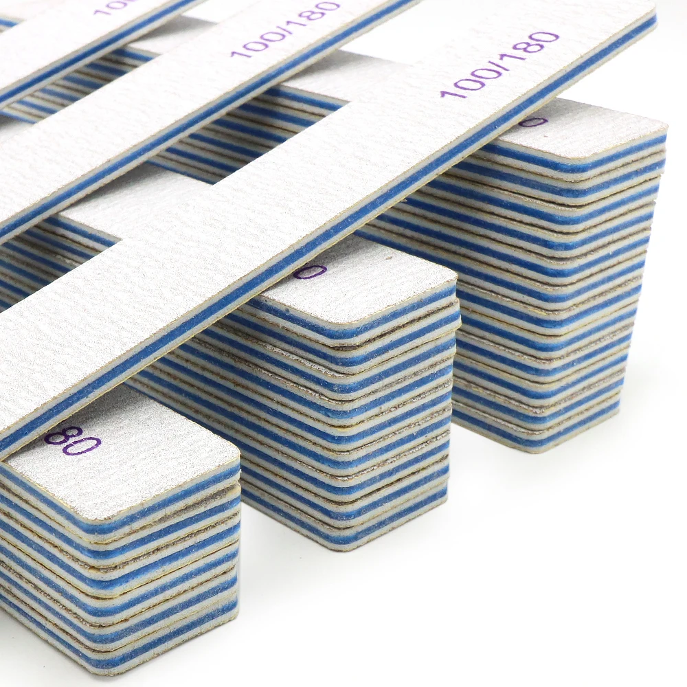 10/50Pcs 100/180 Grit Double Sided Washable Nail File Grey Sandpaper Nails Buffer Files Manicure Supplies Nail Accessories Tools