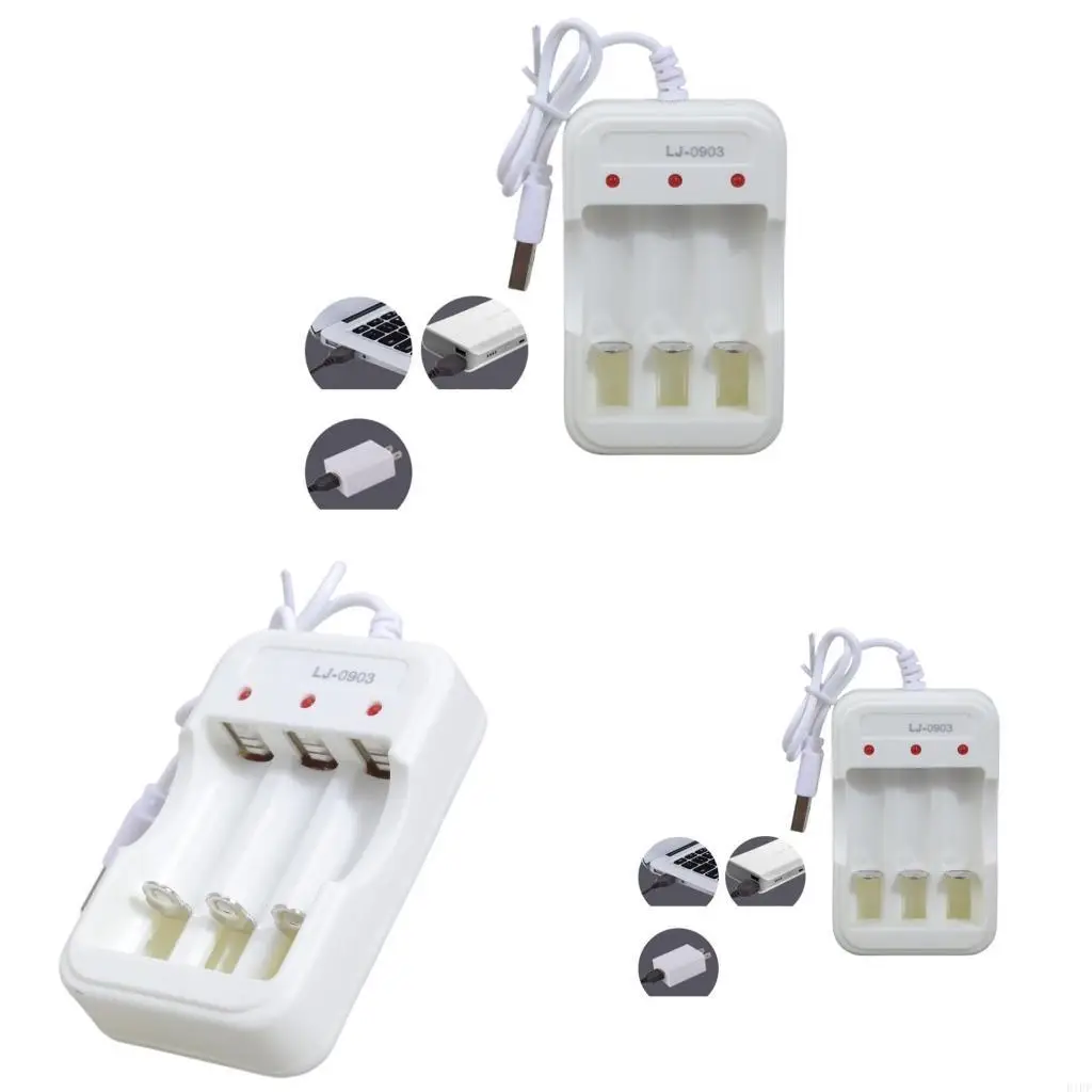 E1PF Quick Charging Adapter USB 3 Slots Battery Charging Tool for 1 to 3pcs AAA AA