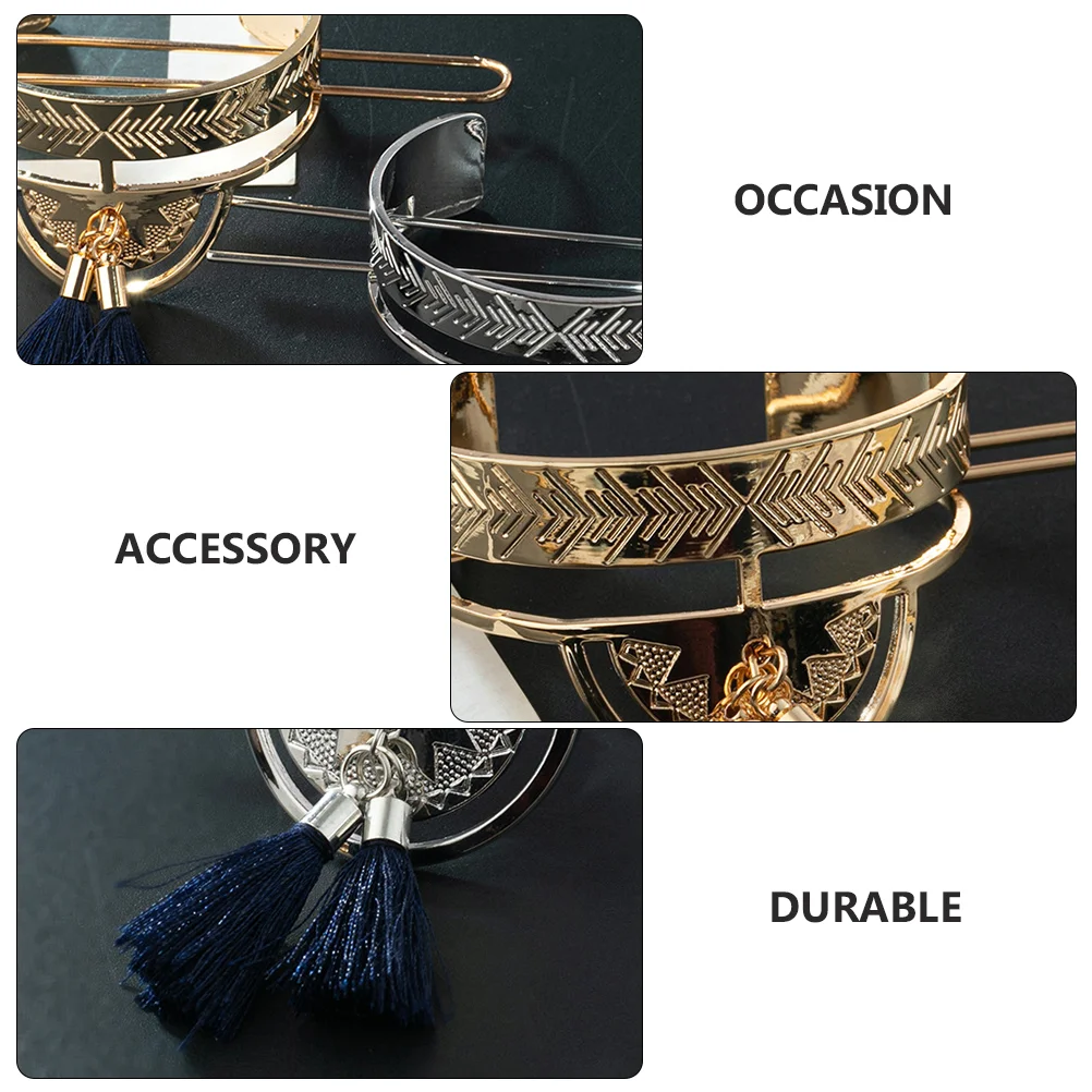 2 Pcs Pattern Hollow Sector Stick Bun Holder Hair Cuff Cage Accessories Clips for Wedding