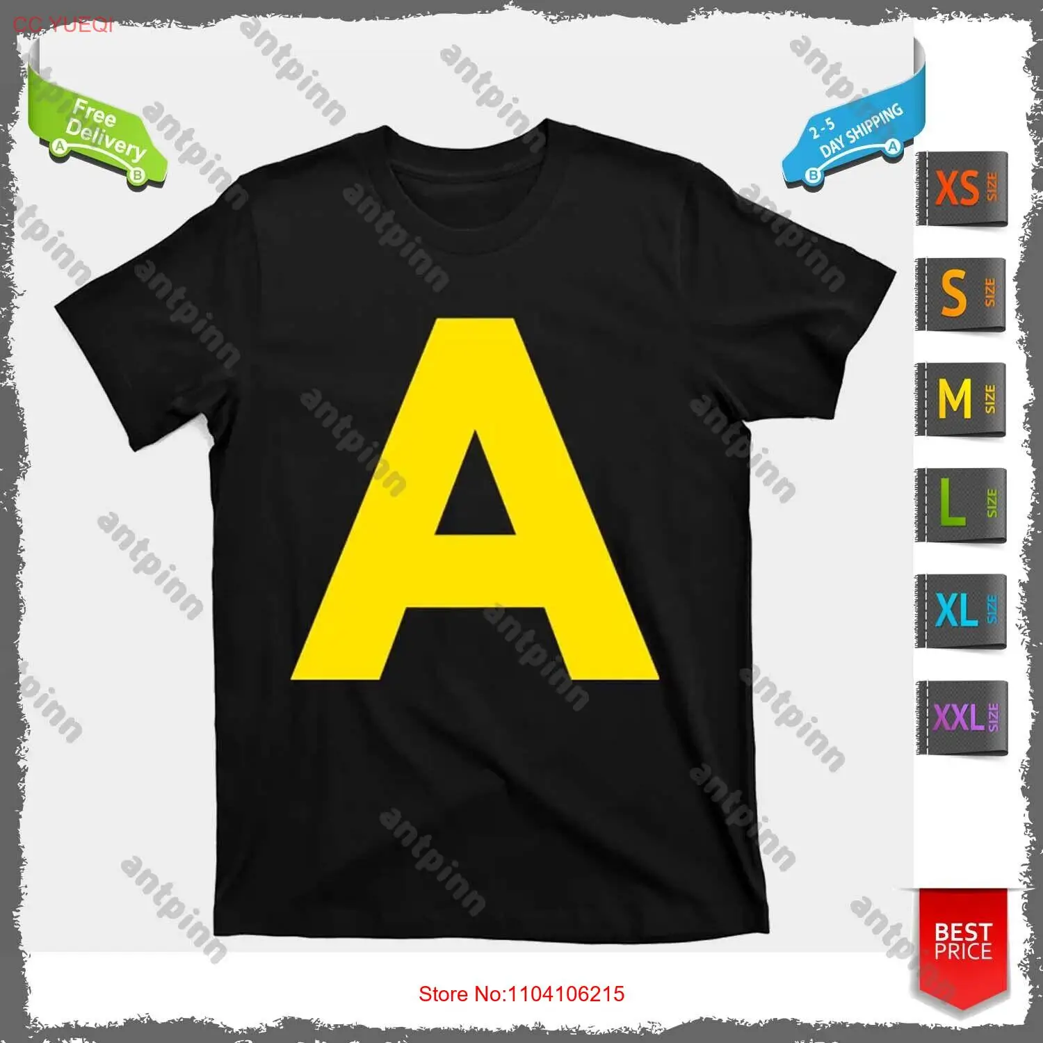 T shirt Yellow A On Red For Alvin Costume Halloween Fancy Dress T-Shirt For Men