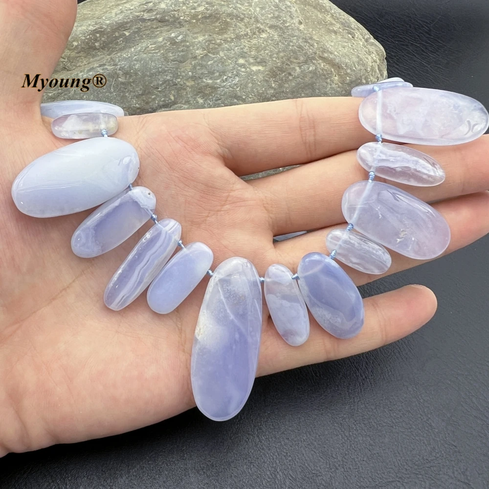 Mix Size Egg Shape Natural Blue Lace Agates Stone Chalcedony Slice Beads For DIY Jewelry Choker Necklace Making MY231119