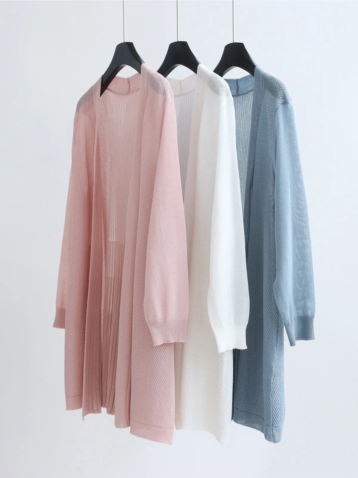 Dave&di Knitted Sweater Shawl Summer Long Sleeved Thin Cut Sun Protection Cardigan Lazy Mid Length Air-conditioned Shirt Versati