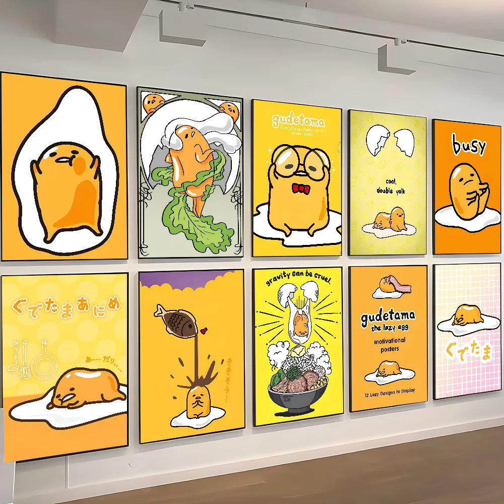 1 قطعة أنيمي الأصفر G-Gudetama المشارك ذاتية اللصق الفن ورق مقاوم للماء ملصق مقهى بار غرفة جدار ديكور