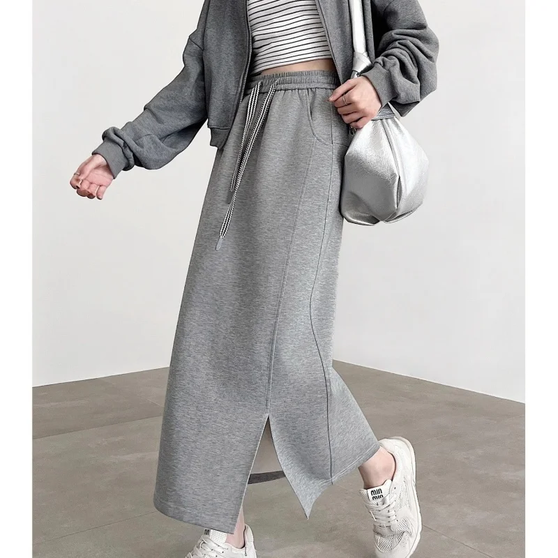 Women Relaxed Skirt Lady High Waist Slit A-line Midi Skirt Elegant Luxury New Arrival Skirt  Ladies Concise City Walk Skirt