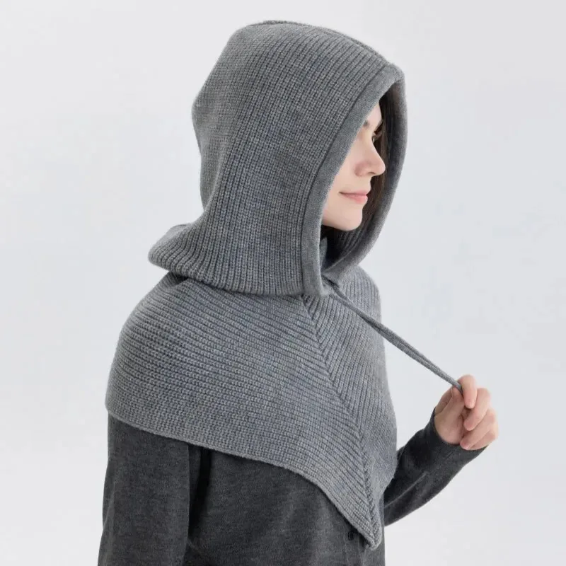 

Winter Balaclava Hat Scarf For Women Knitted Hooded Caps Outdoor Warm One-piece Neck Collar Beanies Hats For Girls