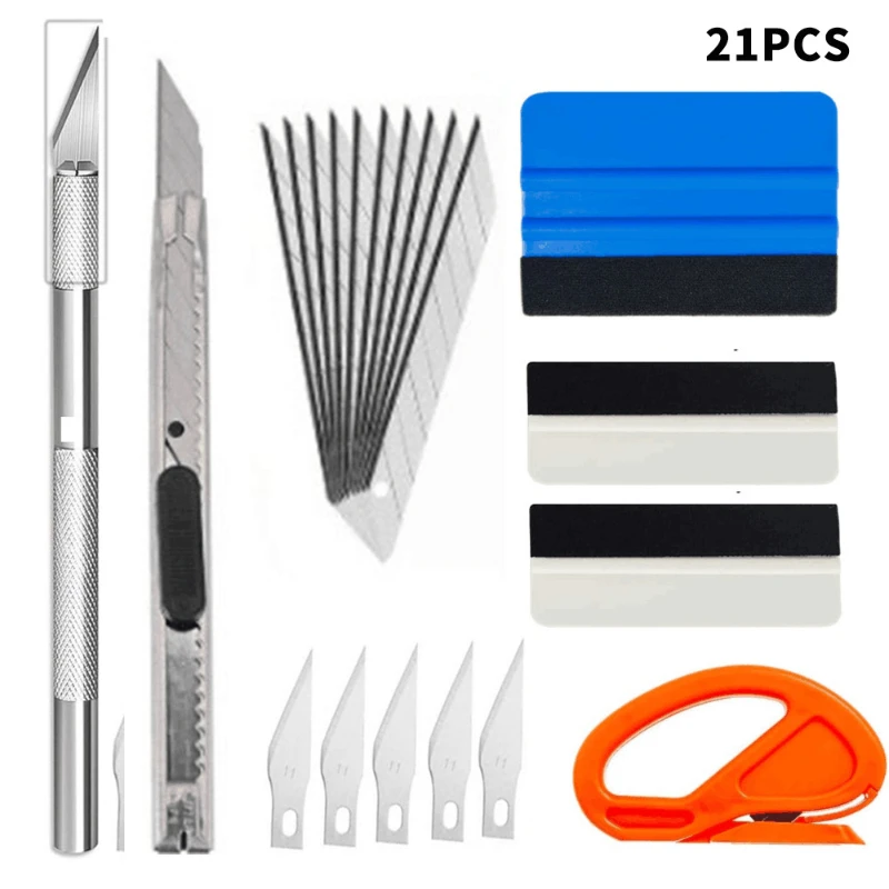 21PCS Car Color Change Film Tool Engraving Knife Blade Set Wallpaper Smooth Scraper Vinyl Film Cutter