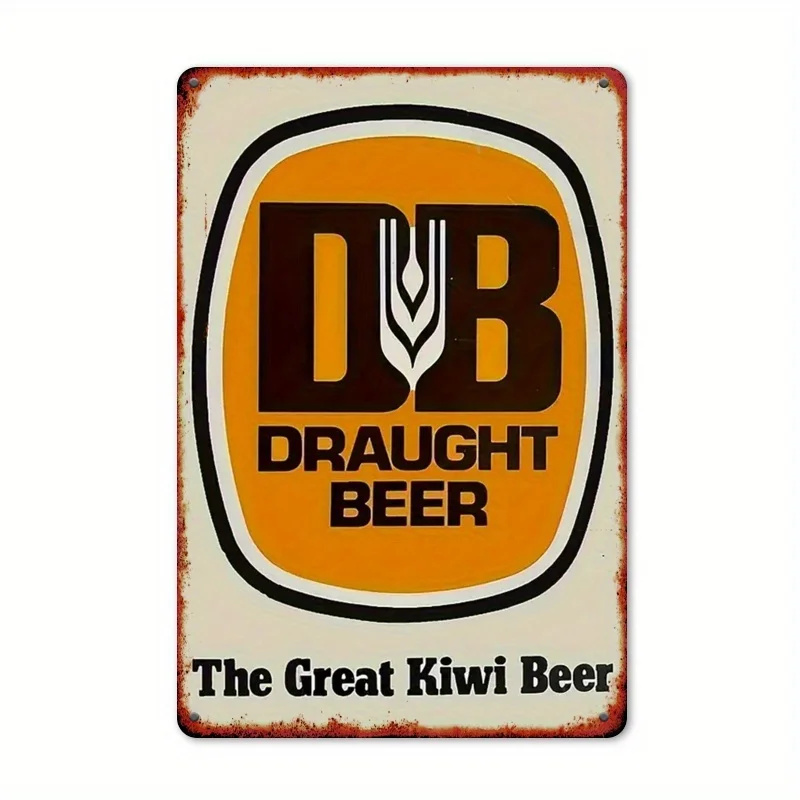 Vintage Draught Beer Metal Tin Sign - Rustic Weathered Iron Wall Art with DB Great Kiwi Logo, Waterproof Bar Decor for H