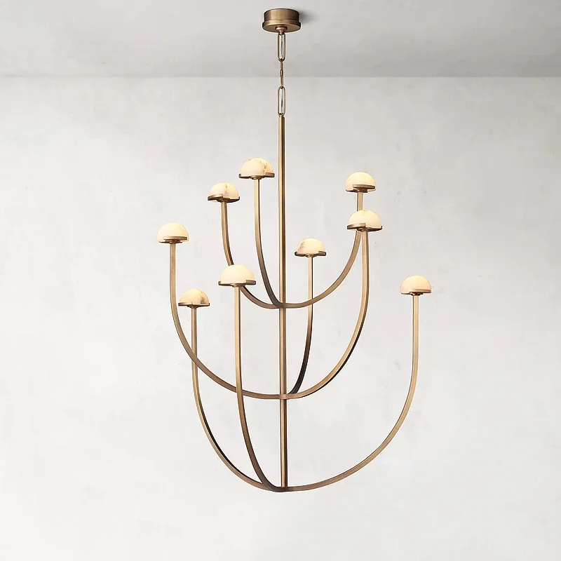 Spanish Natural Marble Villa Living Room Branch Shaped Chandelier Simple Decoration Retro All Copper Balcony Bedroom LED Light