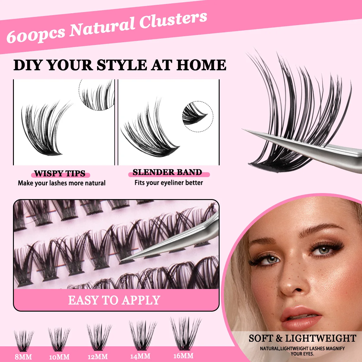 DIY Wimpernbüschel Wispy Lashes D-Curl 8-16mm Wimpernverlängerungen Wimpernbüschel-Set DIY für Zuhause Make-up – Detail 3