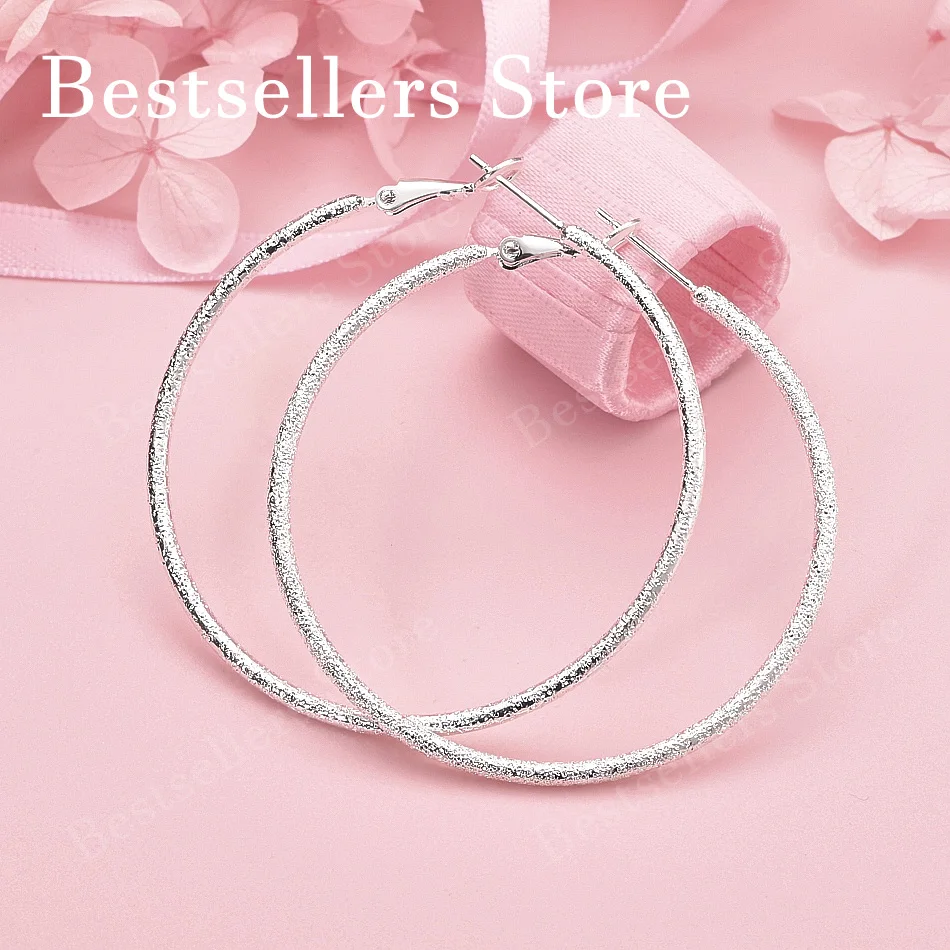 Elegant 925 Sterling Silver 50mm Luxurious Fine Sparkle Large Round Earrings for Women, Wedding Fashion Gift Jewelry