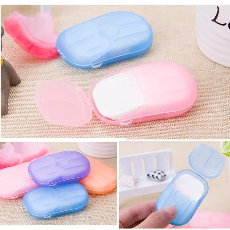 20Pcs/Box Disposable Foaming Paper Soap Mini Scented Soap Tablets Portable Travel Camp Hand Wash Bathroom Supplies Random Style