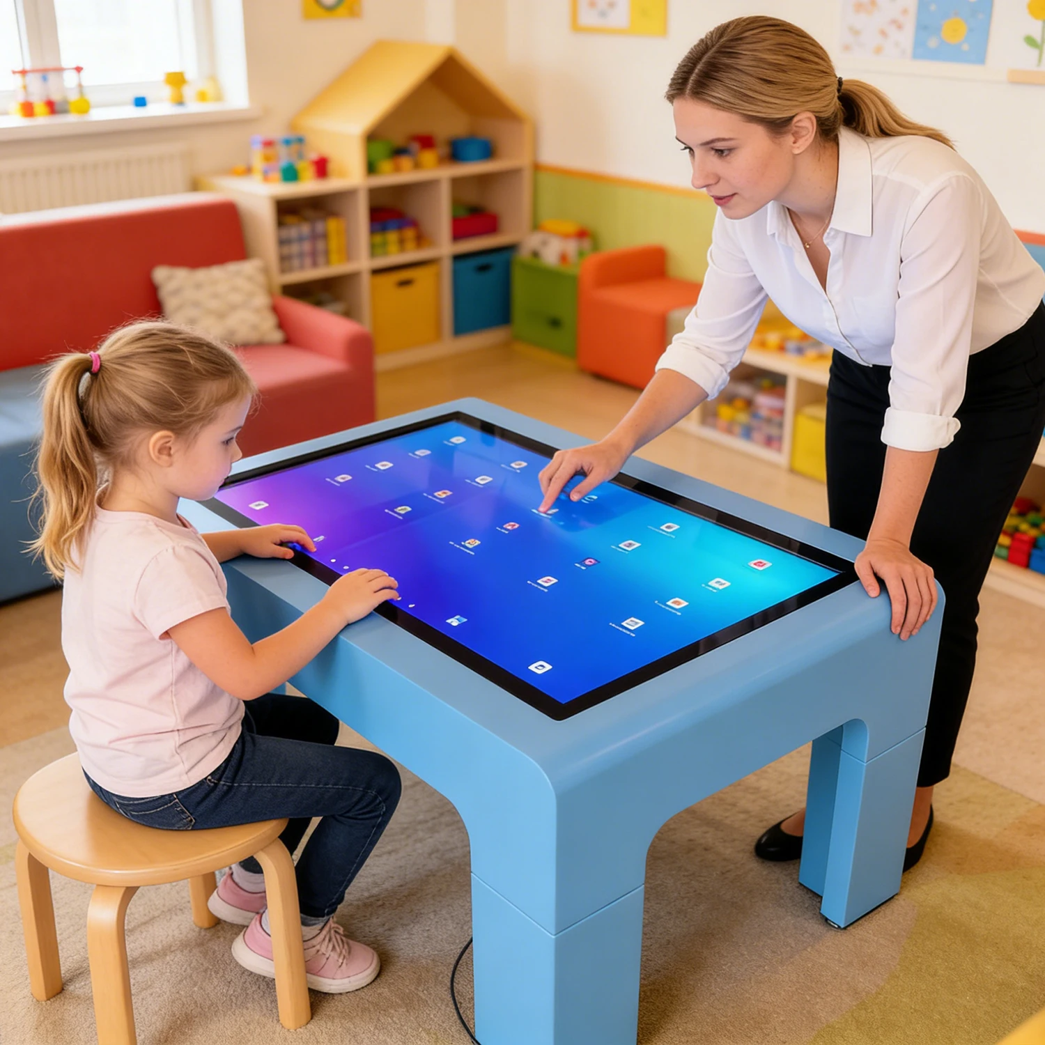 32 43 Inch Blue Color Video Game Table Table Touchscreen Smart Device Table Interactive Education Games For Kids
