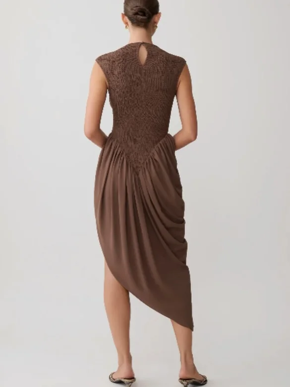 Customized Asymmetrical Dropped Waist Prom Dress O Neck Sleeveless Patchwork Evening Party Gown Side Split Sheath Cocktail Dress