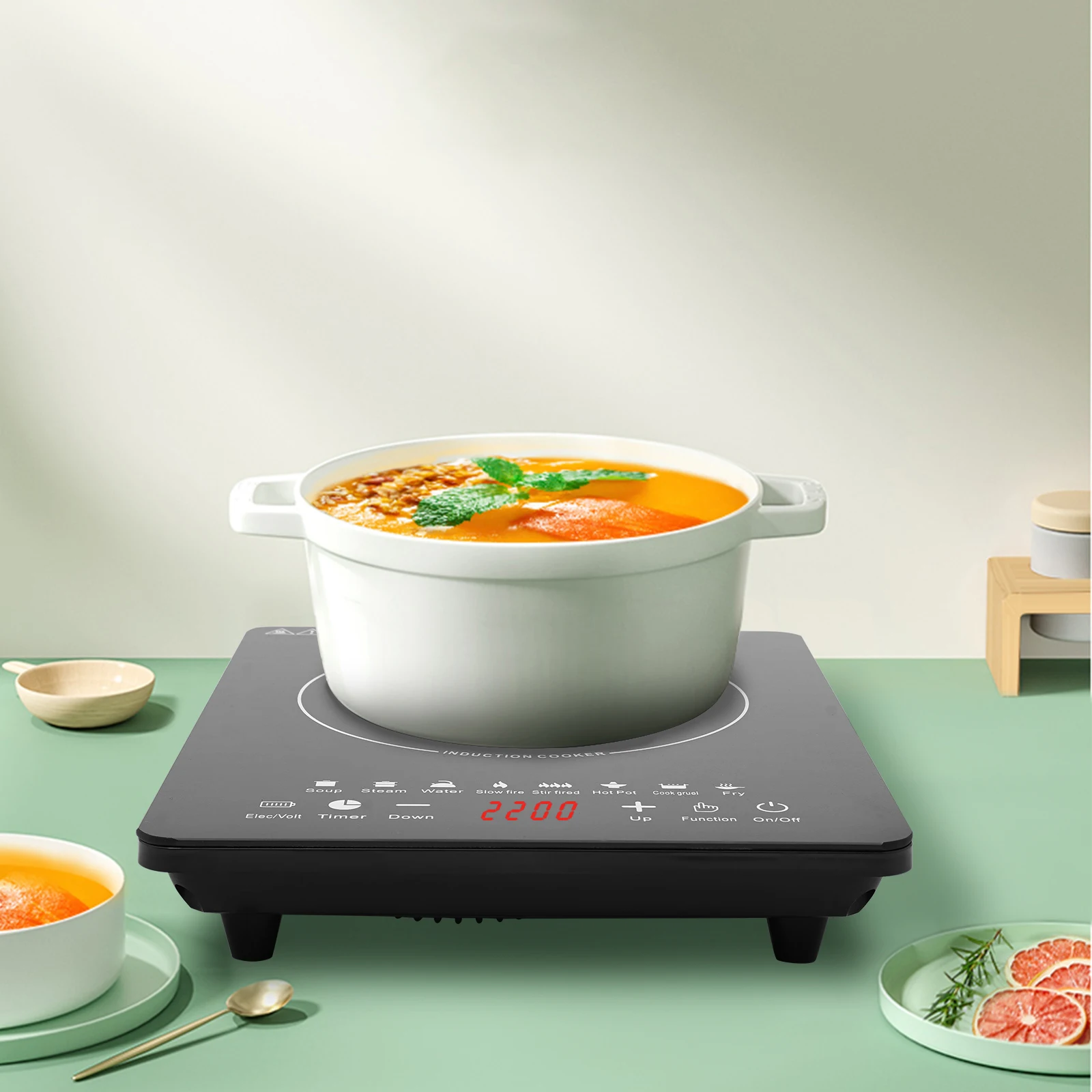 

750W Portable Modern Kitchen Countertop Induction Cooktop Burner Rectangular Electric Hot Plate Stove Single Burner