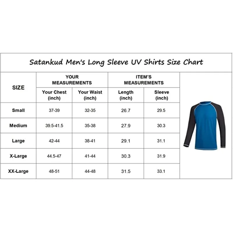 Men\'s Polyester Swim Shirts Rashguard UPF 50+ UV Sun Protection Outdoor Long Sleeve Cloth US Size