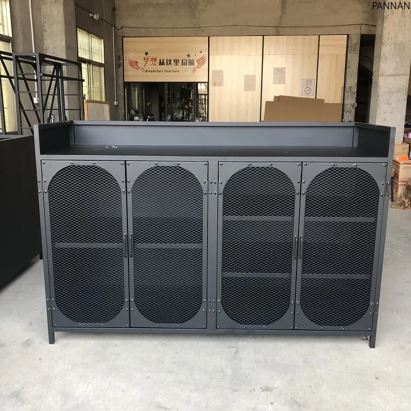 

Industrial retro style dining side cabinet tea cabinet wrought iron locker dining table