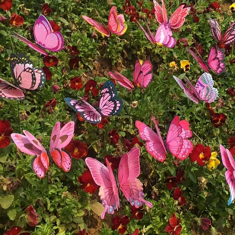 10 vibrant 3D double-layer butterfly garden stakes - colorful PVC outdoor decoration, suitable for decorating lawns, flower beds