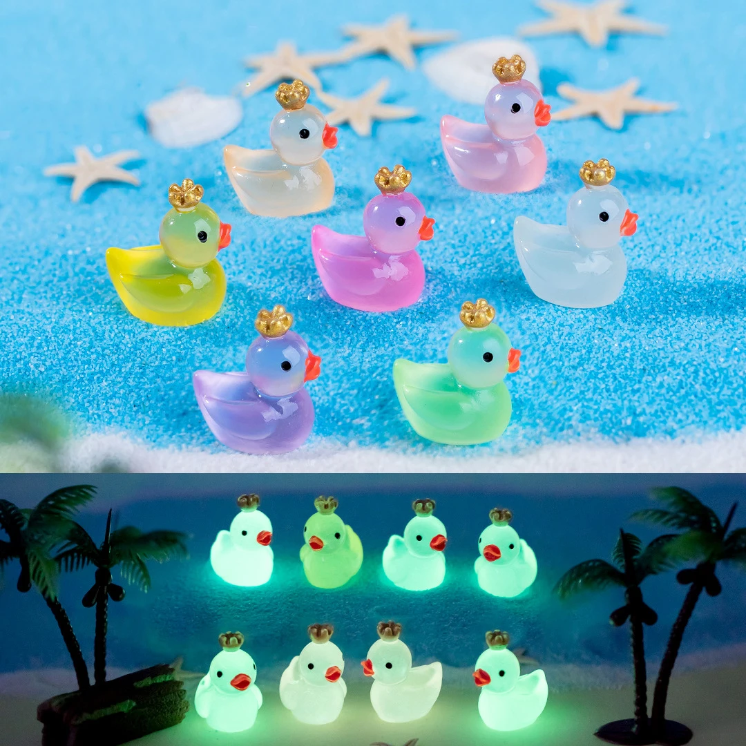 5 Stuks Mini Schattige Glow-In-The-Dark Kleurrijke Kroon Eendje Mos Micro Landschap Ornament Diy Desktop Ornamenten Hars Ambachten