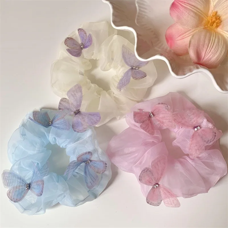 

New Style Gauze Butterfly Large Intestine Hair Circle Girl high-end Sense Of Sequin Hair Rope Head Rope Bun Hair Accessories