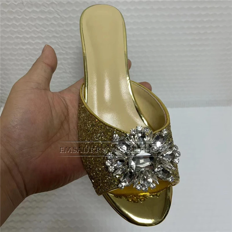 Bling Sequins Crystal Buckle Decor Sandals Women Unique Rhinestone Diamond Spike Heel Slingbacks Summer Shoes