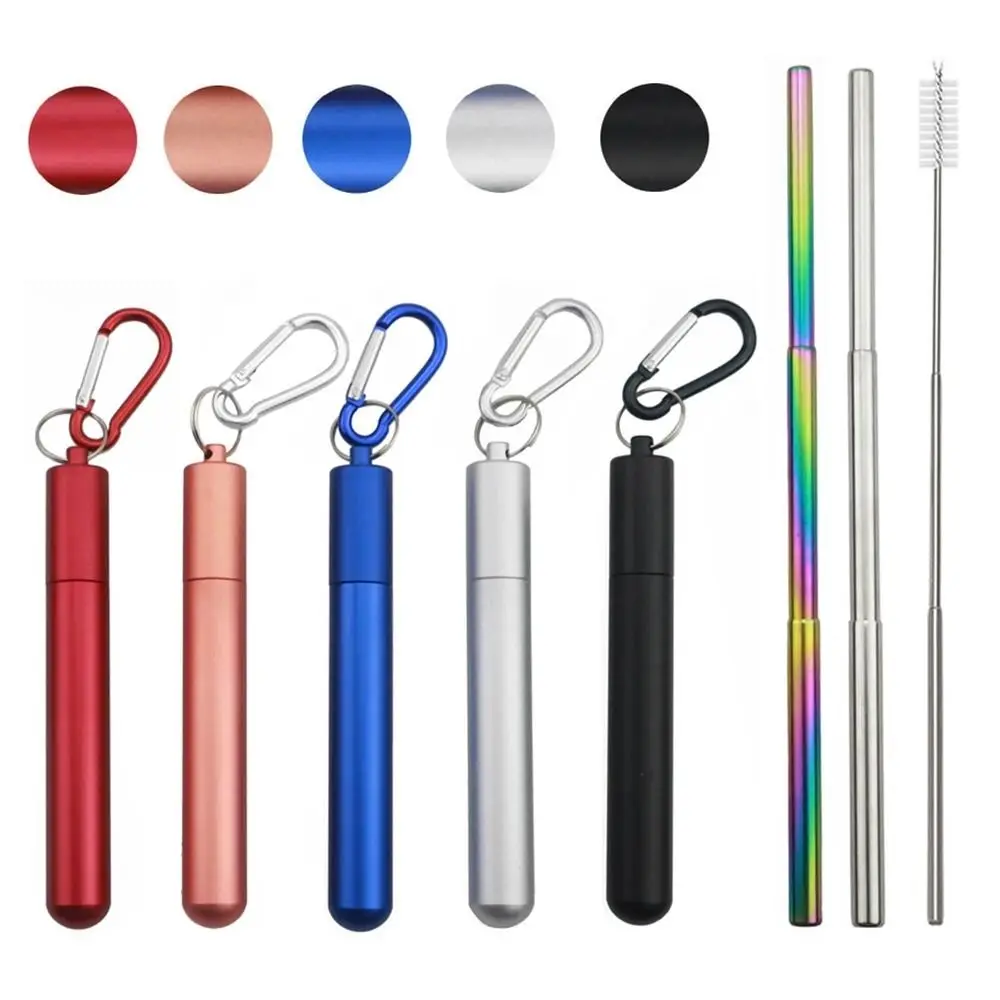 

Stainless Steel Reusable Collapsible Straw Portable Foldable Metal Straw Retractable with Case Drinking Straw Set Party Supplies