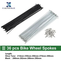 X Autohaux 36pcs 13G J Bend Bicycle Galvanized Spokes 214mm 230mm 260mm 266mm 274mm 288mm 288mm 290mm Cycle Spokes with Nipples