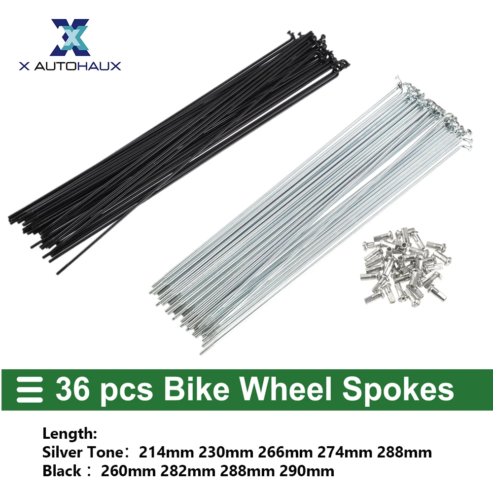 X Autohaux 36pcs 13G J Bend Bicycle Galvanized Spokes 214mm 230mm 260mm 266mm 274mm 288mm 288mm 290mm Cycle Spokes with Nipples