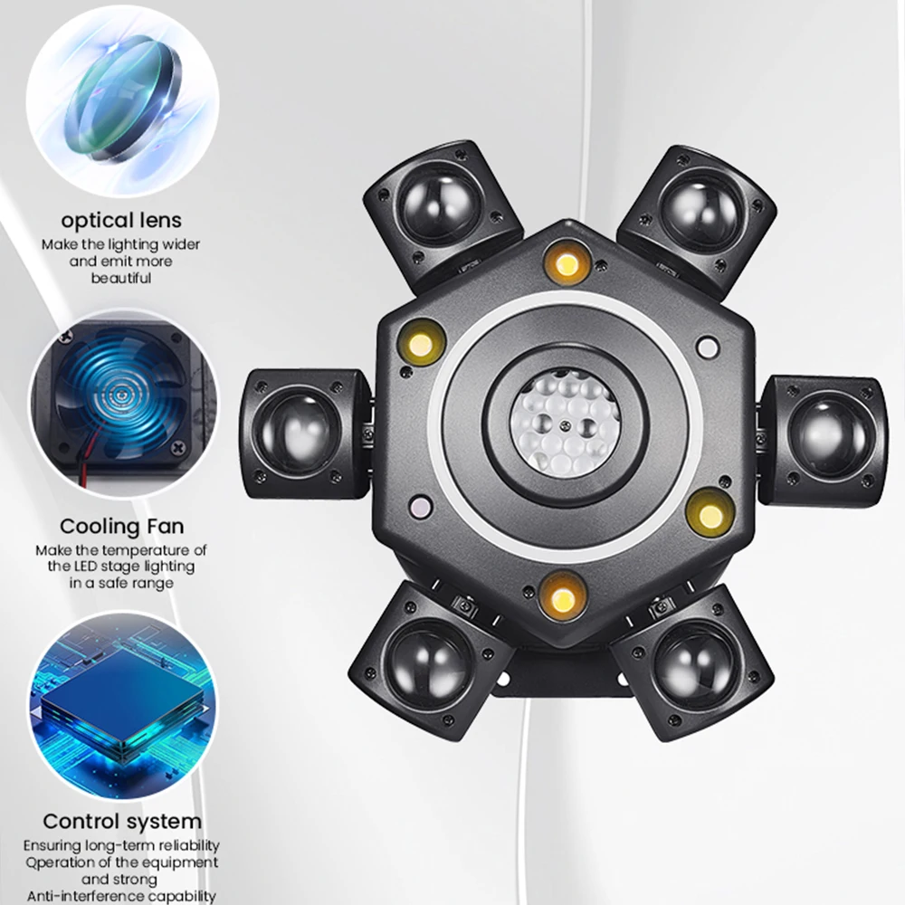 KEMAX Mini Fascio 100W LED Testa Mobile RGBW 6Arm Strobe Disco Party Light DMX Accessori DJ Discoteca Robot Luce ad effetto scenico