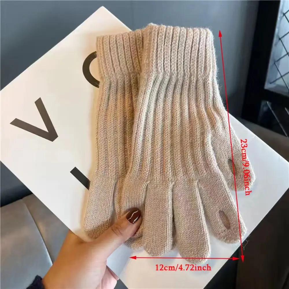 Winter Solid Color Women's Knitted Gloves Windproof Soft Full Finger Gloves Touch Screen Thick Warm Cycling Mittens