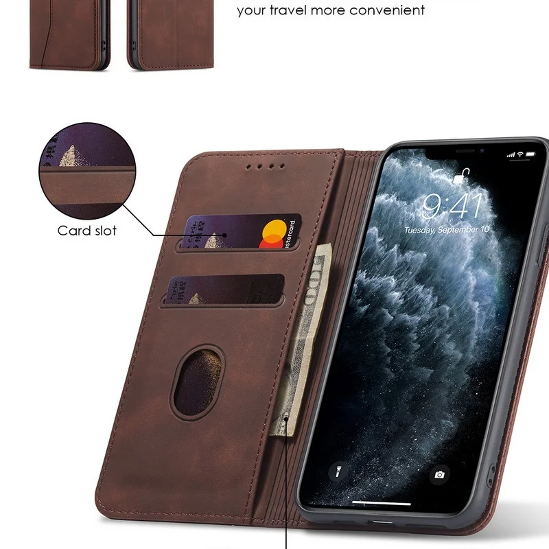 For iPhone 16 Pro Max 17 18Pro 15 Plus Flip Cell Phone Cover Magnetic Flip Cover PU Leather TPU Holder Mobile Phone Case view 2