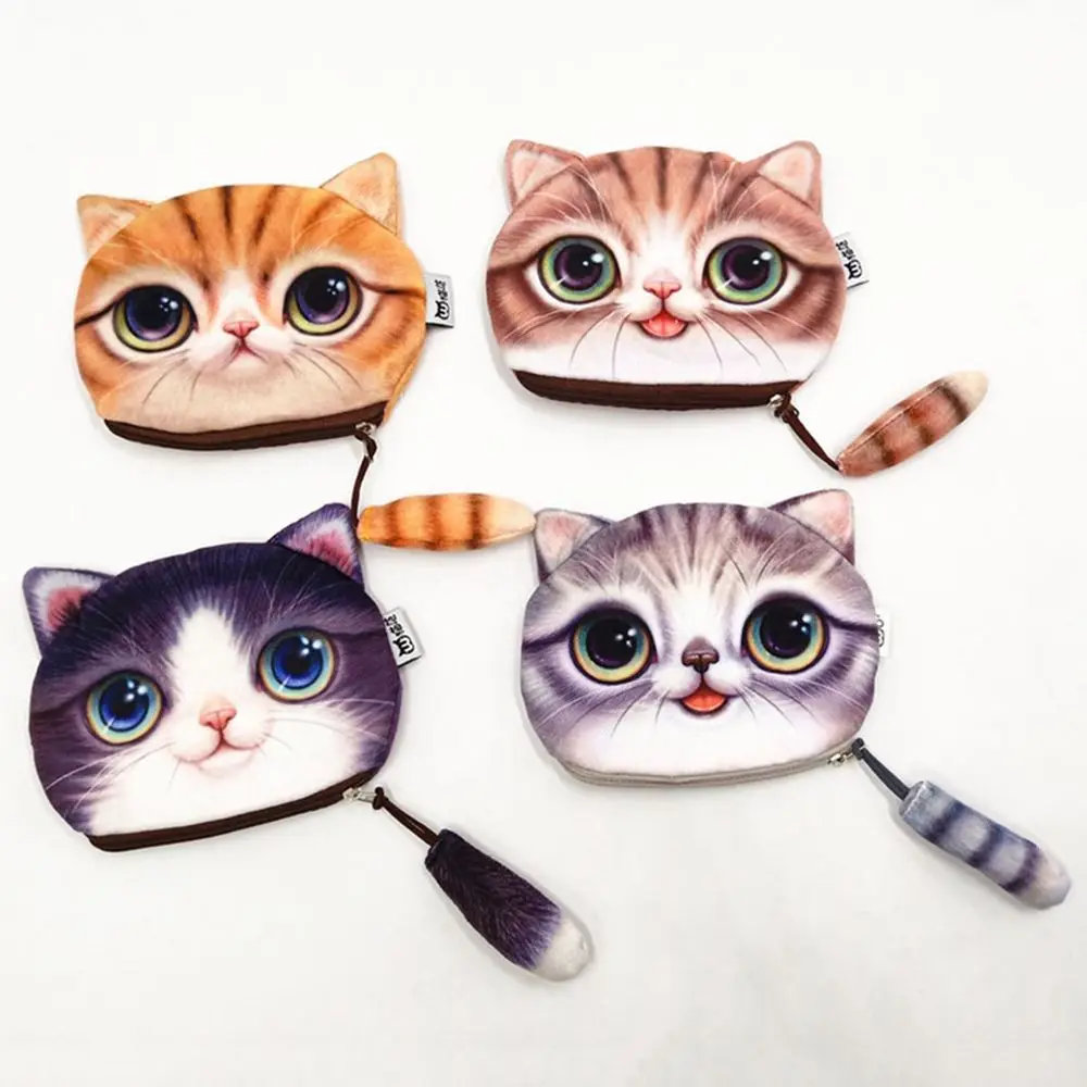 Neue süße Design Frau Münze Tasche mit Reißverschluss Cartoon Katze Null Brieftasche großes Gesicht kleiner Schwanz Katze Katze Kopf Meow