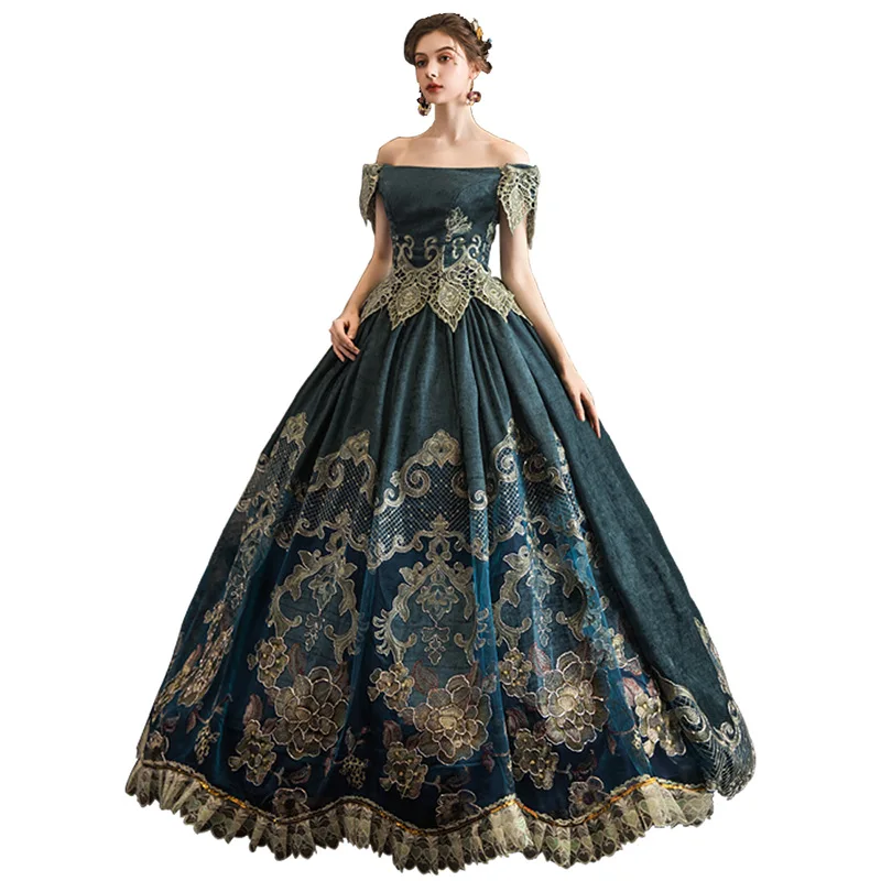 

Medieval Vintage Costume Women Off The Shoulder Robe Bridal Elegant Ball Gown Royal Dresses Halloween Cosplay Party Costume
