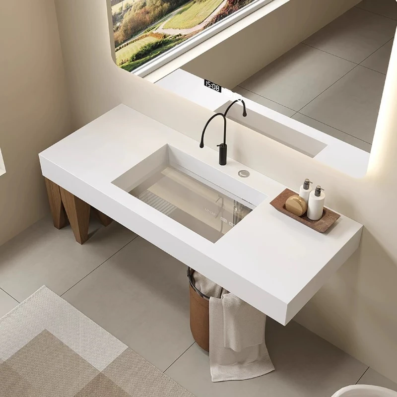 

Slate transparent glass bottom washbasin bathroom cabinet combination bathroom hotel light luxury high-end face wash