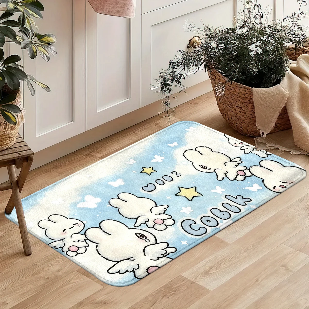 Playful seasonal print doormat, extra-long hallway runner, fluffy kitchen mat, ghost rabbit Xmas tree pumpkin multi-color mat.