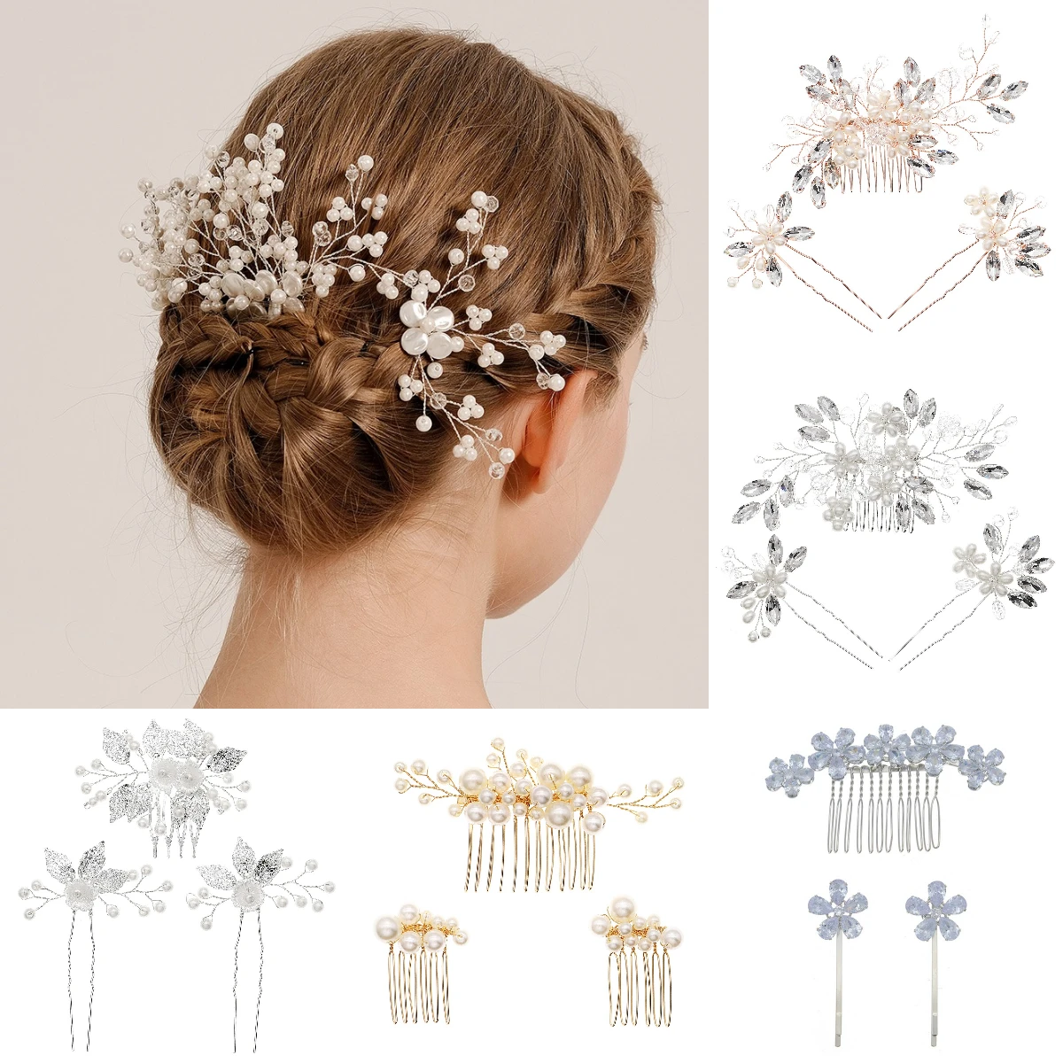 3 Pcs New Pearl Hair Comb Set Handmade Rhinestone Crystal Hairpin Bridal Wedding Hair Accessories Set Headpiece Ornaments