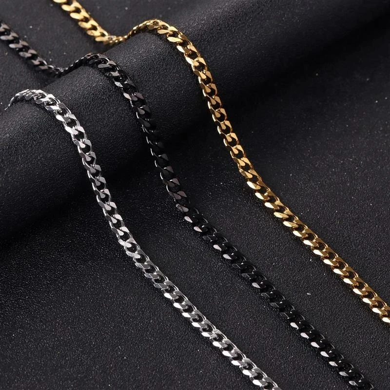 Punk Stainless Steel Women Men\'s Necklace Black Gold Color Curb Cuban Link NK Chain Silver Color Basic Punk Male Choker Jewelry