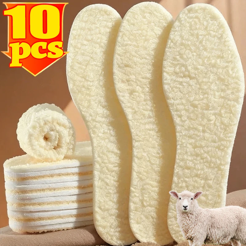 2/10Pcs Thickened Wool Lamb Insoles for Women Men Warm Insert Feet Shoe Pad Winter Comfortable Plush Fleece Self-heating Insoles