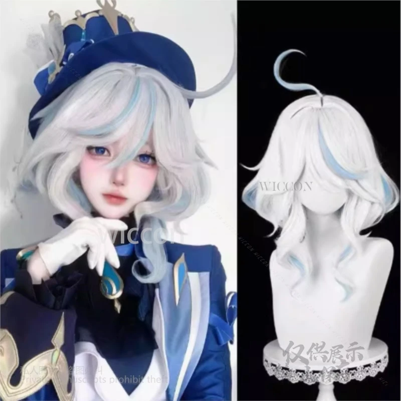 Juego de Anime Furina, disfraz de Cosplay, sombrero, accesorios, sombrero, sombrero blanco Furina, pelucas, pelo sintético resistente al calor, fiesta de Halloween