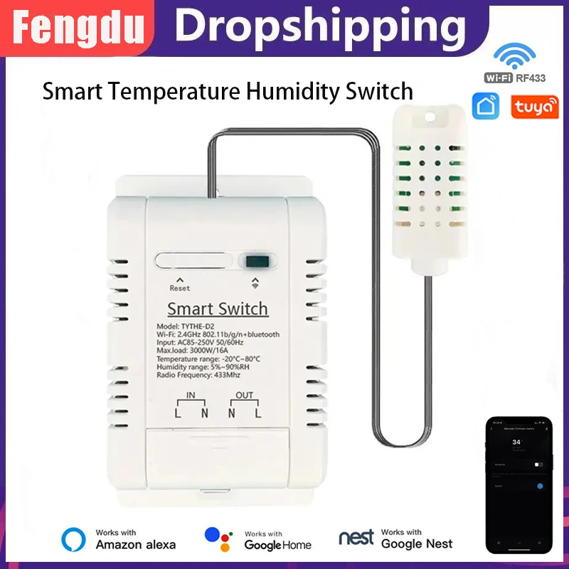 Tuya Wifi Smart Temperature Humidity Switch Electricity Control Power Consumption Monitoring Temperature and Humidity Thermostat