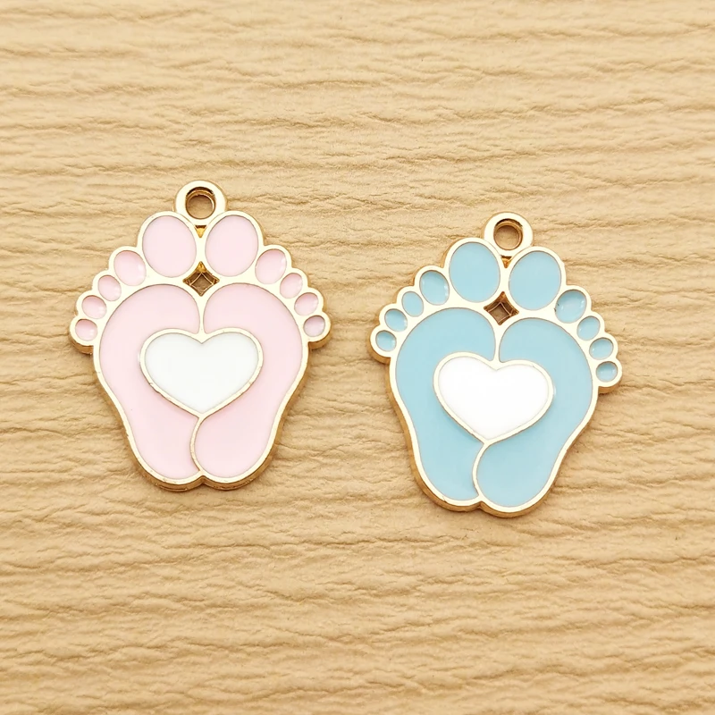 10pcs Baby Feet Charm for Jewelry Making Enamel Necklace Earring Pendant Diy Supplies Craft Accessories Gold Plated