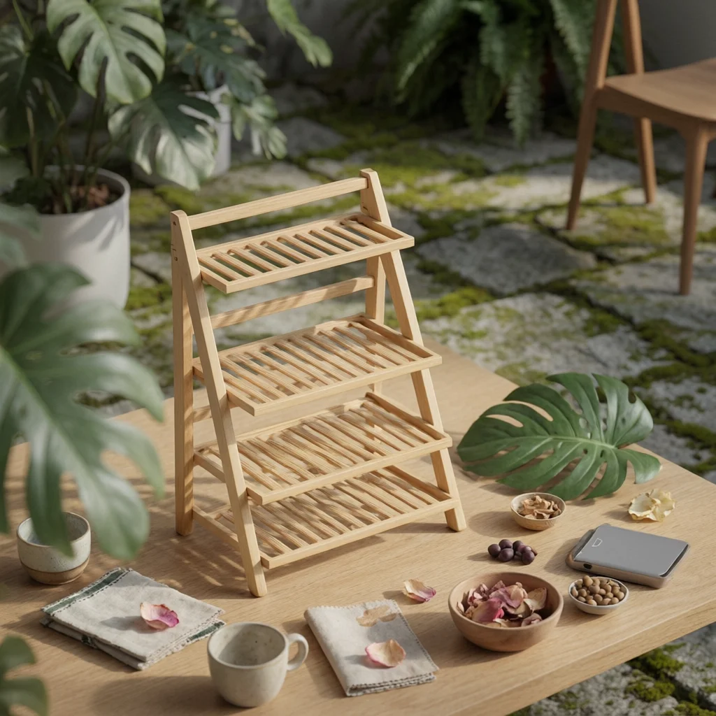 Folding Plant Stand Freestanding Flower Rack Planter Holder Compact Shelving Unit Outdoor for Gardeners, Living Room, Balcony
