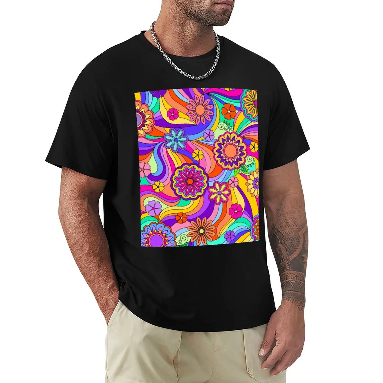 Groovy Psychedelic Flower Power T-Shirt Simple Trendy Casual T-Shirt