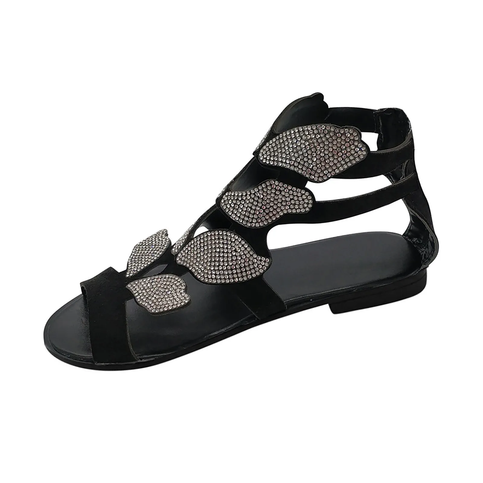 Low Heel Rhinestone Open Toe Comfortable breathable Ladies Sandals Fashion Square Heels Buckle Strap Women Shoes