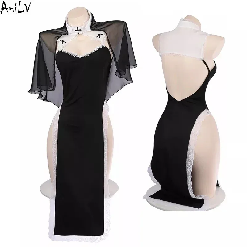 AniLV Halloween Nun Series Costume Women Anime Convent Dress Unifrom Set Cosplay NX8774